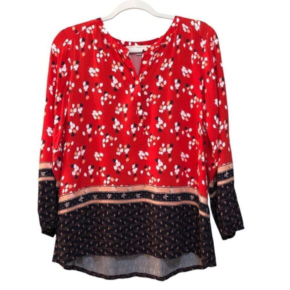 LOFT Women’s Top Sz MP Red and Black Floral Elegant Blouse - Picture 1 of 6